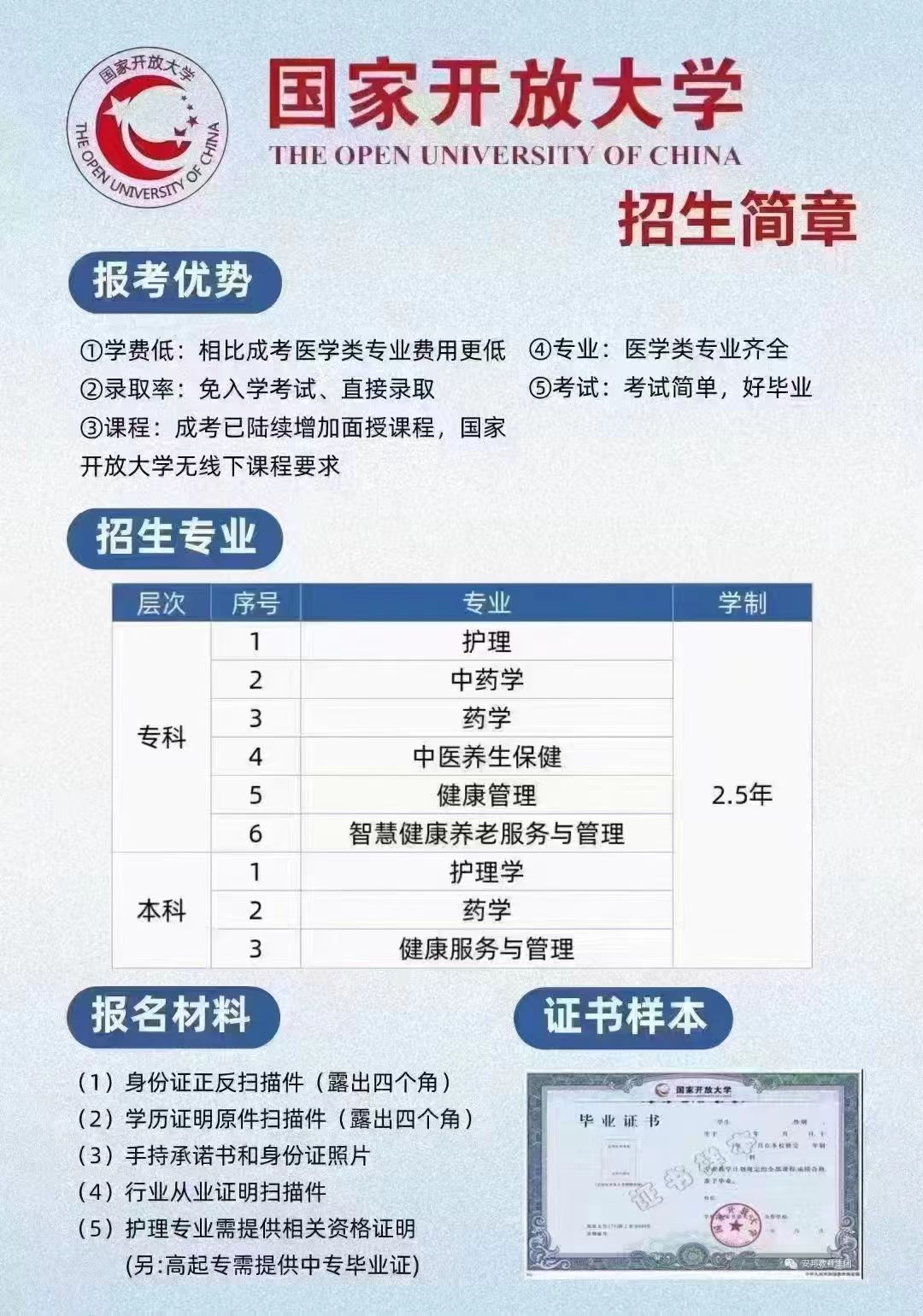 国家开放大学生命健康学院开始招生啦